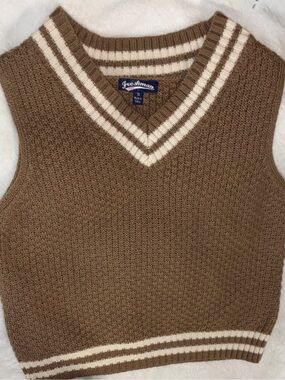 Freshman 1996 Brown Cream Varsity V-Neck Sweater Vest Size Small Preppy Y2K